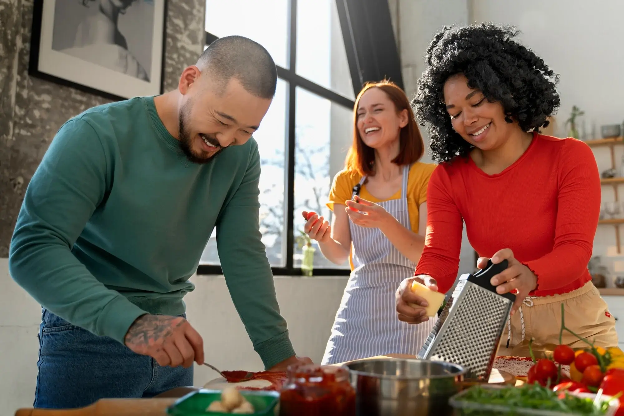 Chef realizando una demostración de cocina frente a un grupo de personas.
